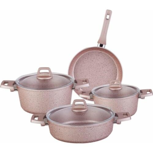 Biogranit Rose Granite 7 Piece Cookware Set Rose Color Kitchen Supplies Handy Non-Stick Frying Pan Cookware New Fast Shipping