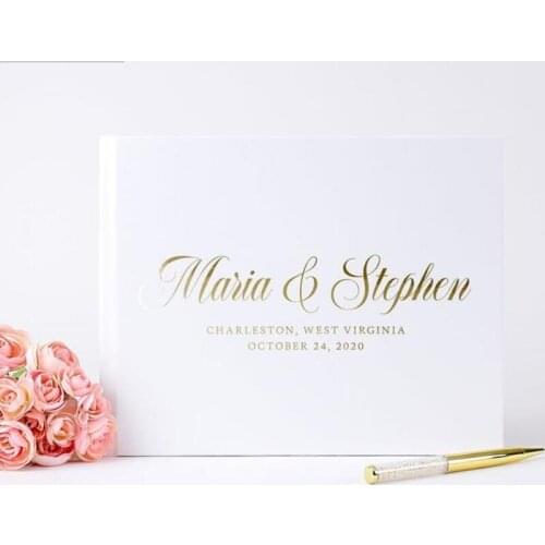 Personalize foil gold wedding Guestbook Journals notebook, bridal shower guest book ideas photobooth instant photo albums books