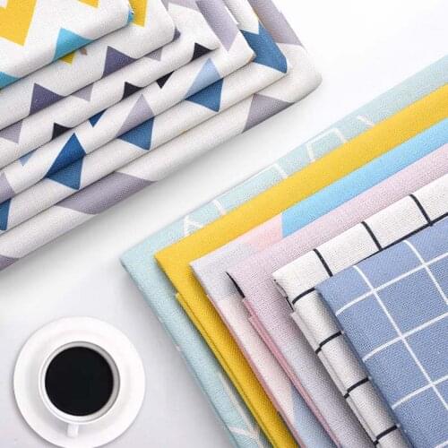 Polyester Cracked Geometric Cotton Linen Fabric Durable Supple Soft Skin-friendly Natural Breathable Pillow Sofa Home Decoratio