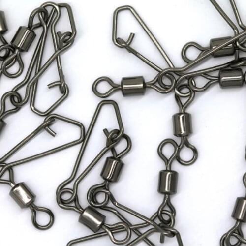 Stainless Steel With Snap Fishhook Lure Swivels 50pcs/lot Fishing Connector Pin Bearing Rolling Swivel Fishing Tackle Five Sizes