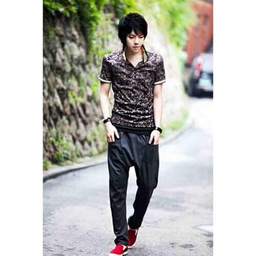 Chaopai mens hanging crotch casual pants summer thin loose Wei pants Harun pants fashion mens pants