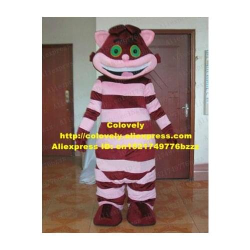 Cute Brown Cheshire Cat Moggie Kitten Mascot Costum With Big Round Tummy Brown Hair Pink Round Small Nose Brown Shoes No.4319 FS