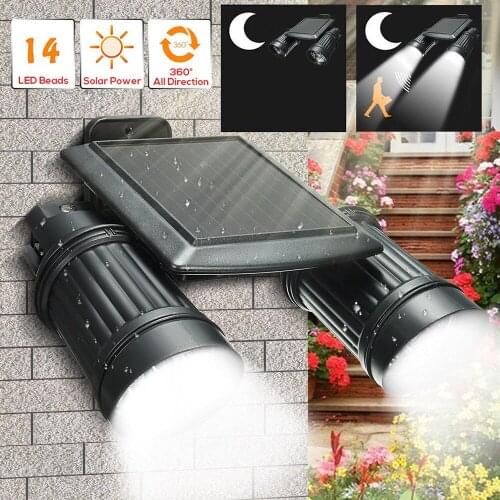 14LED Dual Head Solar Powered Yard Lights PIR Motion Sensor Spotlight Wall Lamp Solar Powered Lights with Motion Sensor Lamp