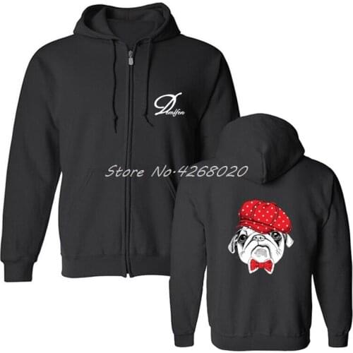 Funny Pug Dog Face Printed Hoodie Mens Cotton Sweatshirt Casual Unisex Hip Hop Harajuku Streetwear Coat