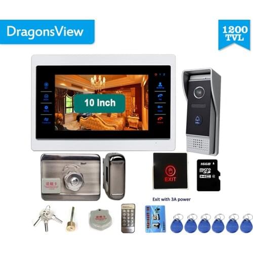 Dragonsview 10 Inch Home Intercom Video Door Phone Doorbell Camera System with Electronic Lock Motion Detection Recording IP65