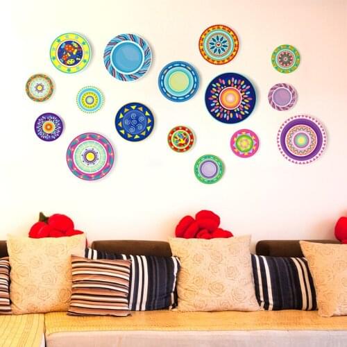 [SHIJUEHEZI] Colorful Dishes Wall Sticker Vinyl DIY Hollowware Stickers for Living Room Kitchen Home Decoration Accessories