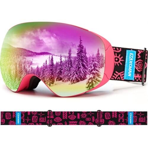 XCMAN OTG Ski Snowboard Snow Goggles Magnet Dual Layers Lens Anti-Fog UV 100% Protection Anti-Slip Strap for Men Women & Youth