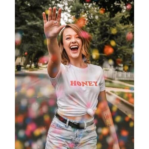 Honey Letter Print T Shirt Women Summer Clothes 2020 Short Sleeve O Neck Yellow tshirt Tee Shirts Tops Female Camisetas Mujer