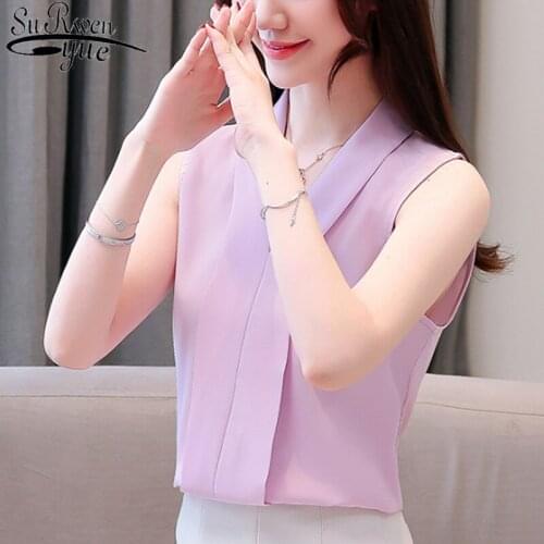 Sexy Office Ladies Blouse Blusas Mujer De Moda 2019 Women Blouses Sleeveless Chiffon Blouse Women V Neck Women Tops 4614 50
