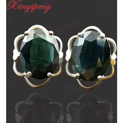 Blue Color Fine jewelry Women 18 k gold inlaid 100% natural Sapphire studs Contracted style