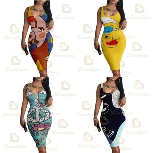 Vestido De Mujer Women Graffiti Slim Fit Dress Ladies Sheath Dress Girls Vestido Evening Party Beach Bodycon Dresses