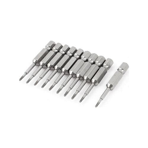 1/4" Hex Shank 1.5mm T6 Head Magnetic Torx Screwdriver Bits 50mm Long 10pcs