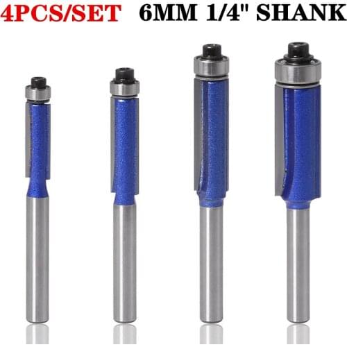 4pcs 6mm Shank Tungsten Carbide Straight End Mill Template Trim Hinge Mortising Router Bit Trimmer Cleaning Flush Trim Bits