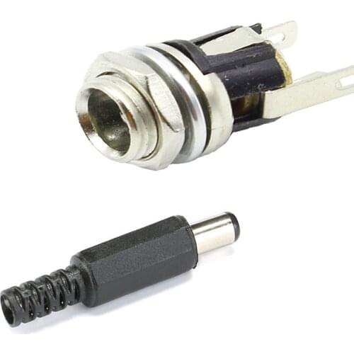 10pcs/lotDC 5.5mm X 2.1mm/ 5.5*2.5mm Panel Mount Female+Male DC Power Supply Adapter Metal Jack Sockets Connector