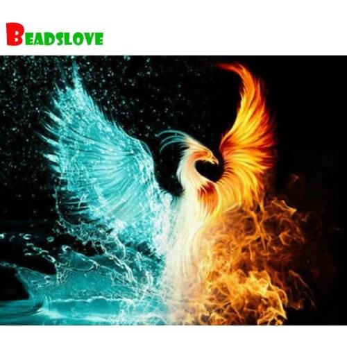Abstract phoenix 5D Diy Diamond Painting Full Square Cross Stitch Animal Fire Bird Diamond 3D Embroidery Mosaic Home Decor Gift