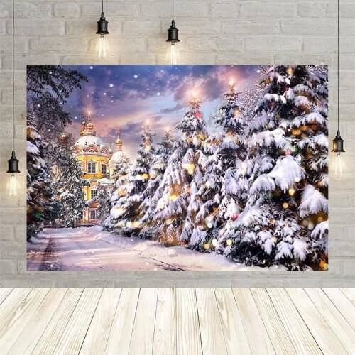 Avezano Photography Backdrops Winter Snow Scene Fairyland Castle Pine Forest Snowflake Children Portrait Photo Background Studio
