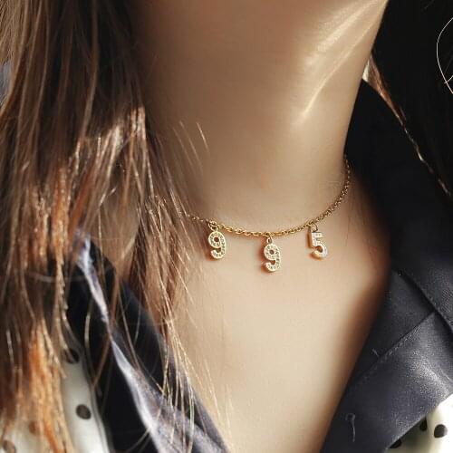 CZ Number Pendants Necklace for Women 2mm Gold Color Stainless Steel Rolo Link Chain Lucky Choker Gift Jewelry Customized LDN211