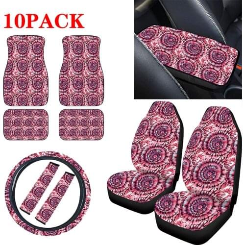 AIMAAO 10 Piece car seat cover retro pattern 3D printing universal front protector accessories cushion set