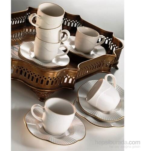 HERSEYSTORE Milena Cream Turkish Coffee Cup Set 6 Pieces Coffee Cups 6 Pieces Coffee Saucer