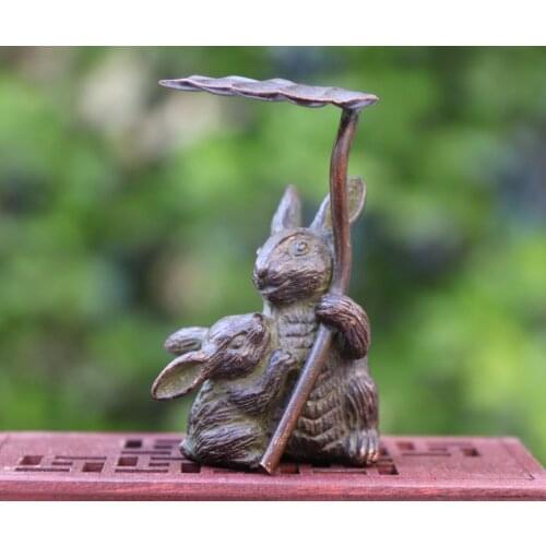 7 cm China Red Copper solid Mother rabbit tea ceremony tea pet small ornaments handicraft ornaments rabbits small statue