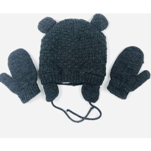 Winter Hat Gloves Set Baby Boy Girl Earflap Beanie Fleece Warm Autumn Skiing Outdoor Thermal Accessory