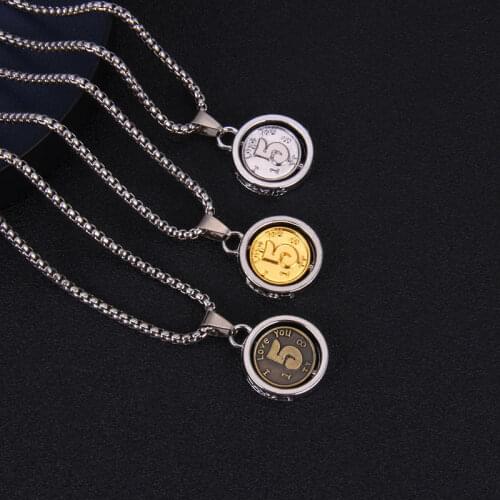 Creative Rotatable Lucky Number 5 Coin Necklace for Men and Women Fashion Personality Hip Hop Jewelry Friend Couple Gift