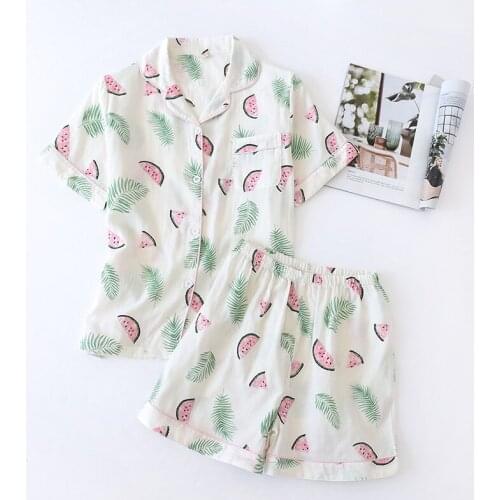 2021 Summer Pyjamas Women 100% Guaze Cotton Sleepwear 2pcs Short-sleeved Pijimas Suit New Korean Cartoon Nightwear Homen Clothes