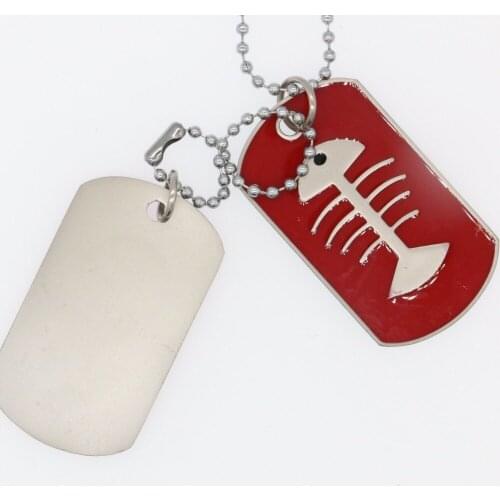 Metal dog tag with ball necklace fish bone rectangular dog tag