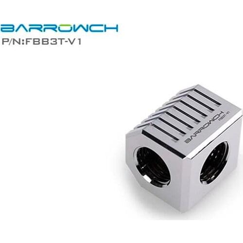 Barrowch FBB3T-V1 Multipass fitting,G1/4" X3 Metalic Cube adaptor,3Way Chrome silver,water cooler heatsink gadget
