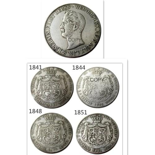 A Set Of (1841-1851) 4PCS German 2 Thaler- Heinrich XX Silver Plated Copy Coin