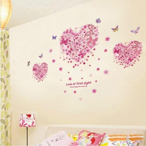 Butterfly With Love Heart Pattern Wall Stickers Girls Room Bedroom Home Decoration 3d Mural Art Kids Wall Decal Valentine Gift