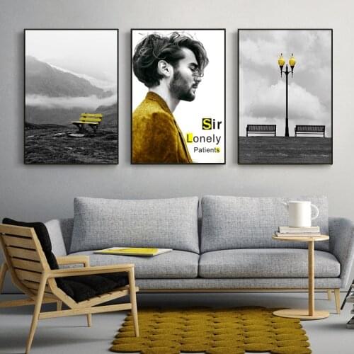 Golden Lonely Life Landscape Mountain View Wall Art Canvas Painting Posters and Prints Picture for Living Room Free Shipping