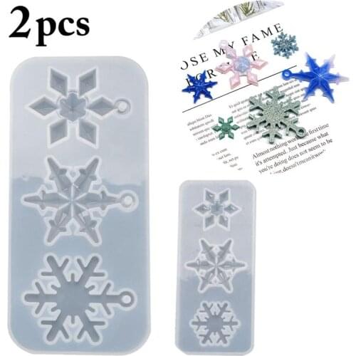 2pcs 3D Transparent Silicone Snowflake Pendant Epoxy Resin Molds For Christmas DIY Jewelry Making Tools