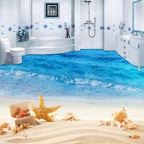 Custom 3D Floor Mural Wallpaper Sea Wave Beach Photo Sticker Wall Decals Bathroom Living Room PVC Self Adhesive Floor Painting