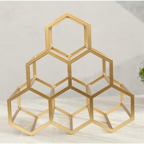 Simple Design 1-6 Bottle Hexagon Geometric Wine Rack Metal Iron Grape Wine Rack Restaurant Living Room Bar Cabinet Wine Display