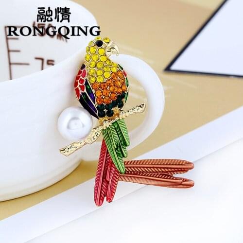 RONGQING 12pcs/lot Fashion parrot Colorful brooch For Women animal jewelry broochs wholesale for mom wife girl friend