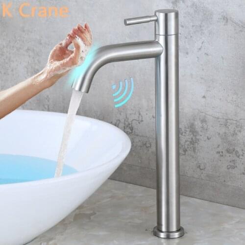 Touch Sensor Stainless Steel Faucet Bathroom Single Cold Basin Tap Battery Electronic Basin Smart Torneira Hole Plug Sink Kraan