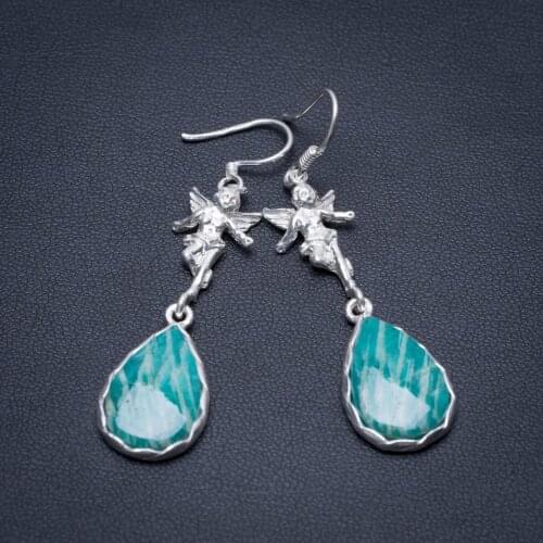 Natural Amazonite Angel Punk Style 925 Sterling Silver Earrings 2" S1476