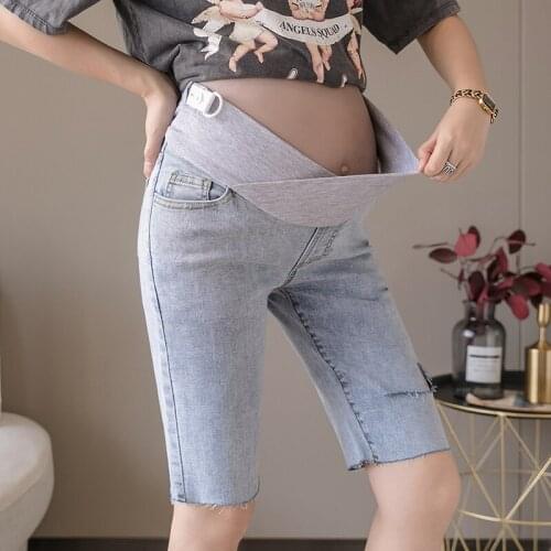 Low-waist pregnant women short shorts summer thin style outer wear fashionable hole five-point pregnant women denim leggings