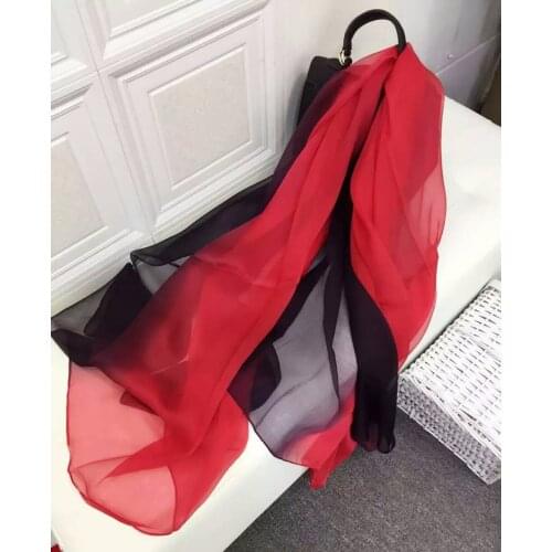 [SLKSCF] ON SALES! 180X140CM 15 Different Colours Silk Chiffon Scarf Gradient Color Silk Scarves Capes for Women silk muffler