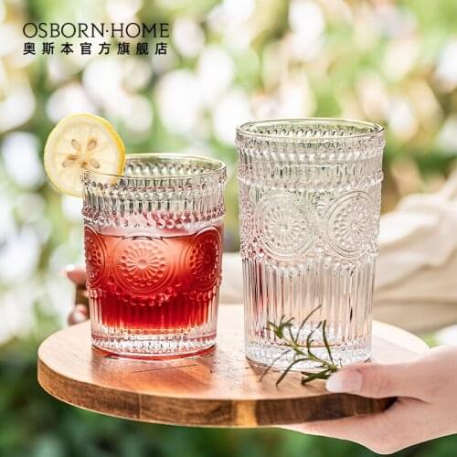 OSBORN Retro Embossed Glass Mug Cup Wine Glasses Cold Drink Cup Milk Tea Shop Juice Cup