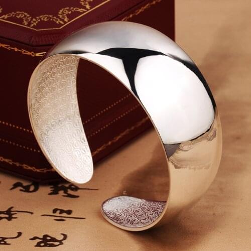 9999 silver bracelets women sterling silver young style wide face fashion opening smooth face simple solid ethnic style