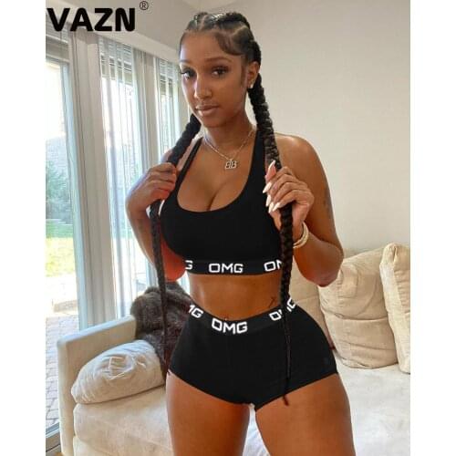 VAZN 2020 Women Vital Seamless Two Piece Set Hip Pop Street 2 Piece Set Women Sleeveless Bar Top Short Pants Summer Sets