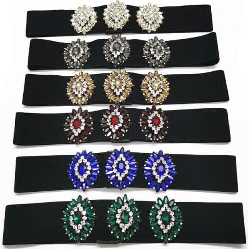 2019 Handmade Glass Rhinestone Flower Waistband Women Colorful Big Crystal Gem High Elastic Waist Belt Strap Ladies Dress Belts