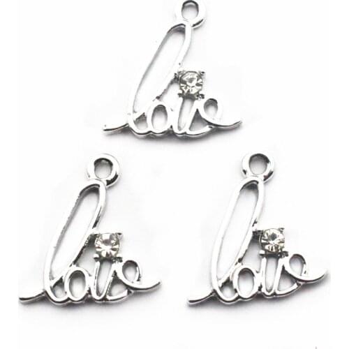 10pcs/lot Crystal LOVE Dangle Charms for Pendant charms Bracelet Charm Necklace jewelry accessories