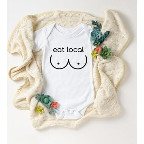 2021 Funny Eat Local Baby Romper Nursing Newborn Shirt Cotton Baby Bodysuits Summer Short Sleeve Jumpsuit Onesie
