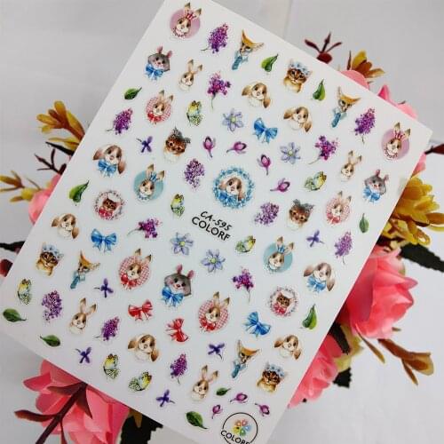 3D Nail sticker Art Cute Rabbit Flowers Nail Decoraciones Foil Peel Off Sliders Self Adhesive Design Manicure Accessories