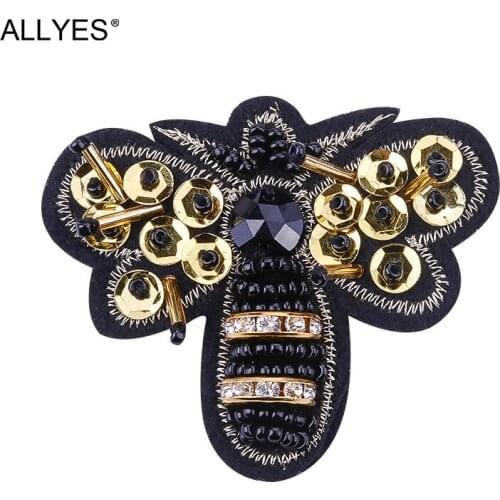 ALLYES Fashion Embroidery Bee Brooches For Women Yellow Sequins Crystal Fabric Hat Collar Lapel Large Insect Pin Brooch Jewelry