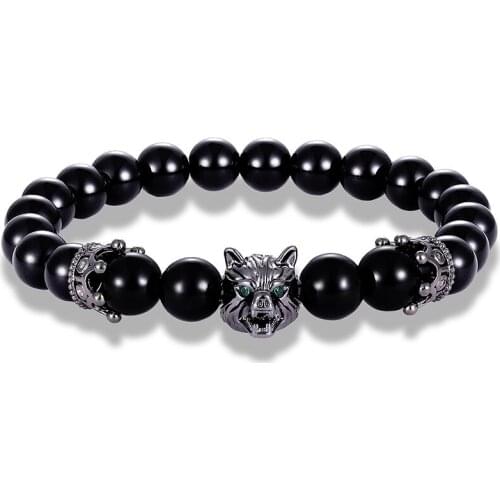 JAAFAR The latest fashion natural stone yoga wolf head beaded bracelet mens friends bracelet gift ornaments brand jewelry