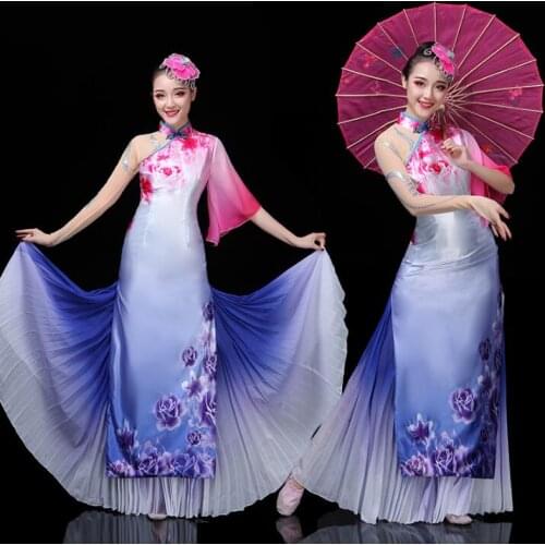 Customized cheongsam Classic national female elegant new summer Fan Umbrella Dance Jiangnan ethnic folk stage performance